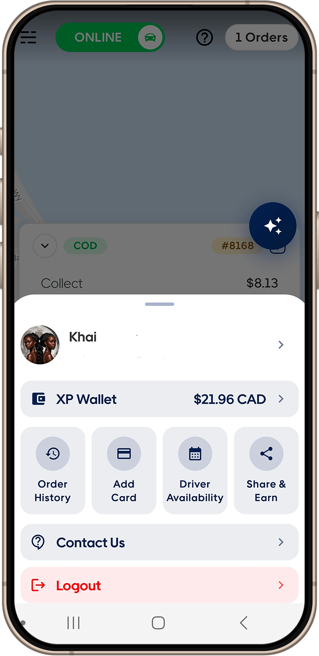 The XP Driver app on iPhone